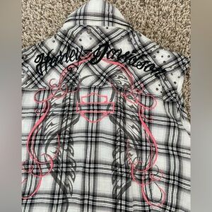 Harley Davidson Black and White Plaid Sleeveless Top Size XL